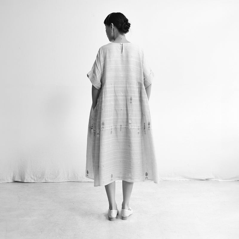 Women's Handloomed Cotton Summer Dress - Brown Stripe