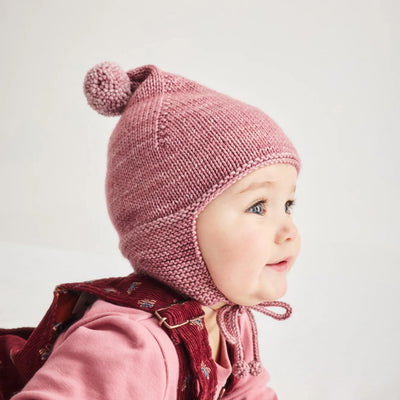 Baby Handknit Merino Wool Pointy Peak Hat - Antique Rose