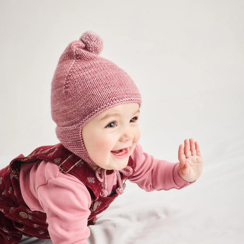 Baby Handknit Merino Wool Pointy Peak Hat - Antique Rose