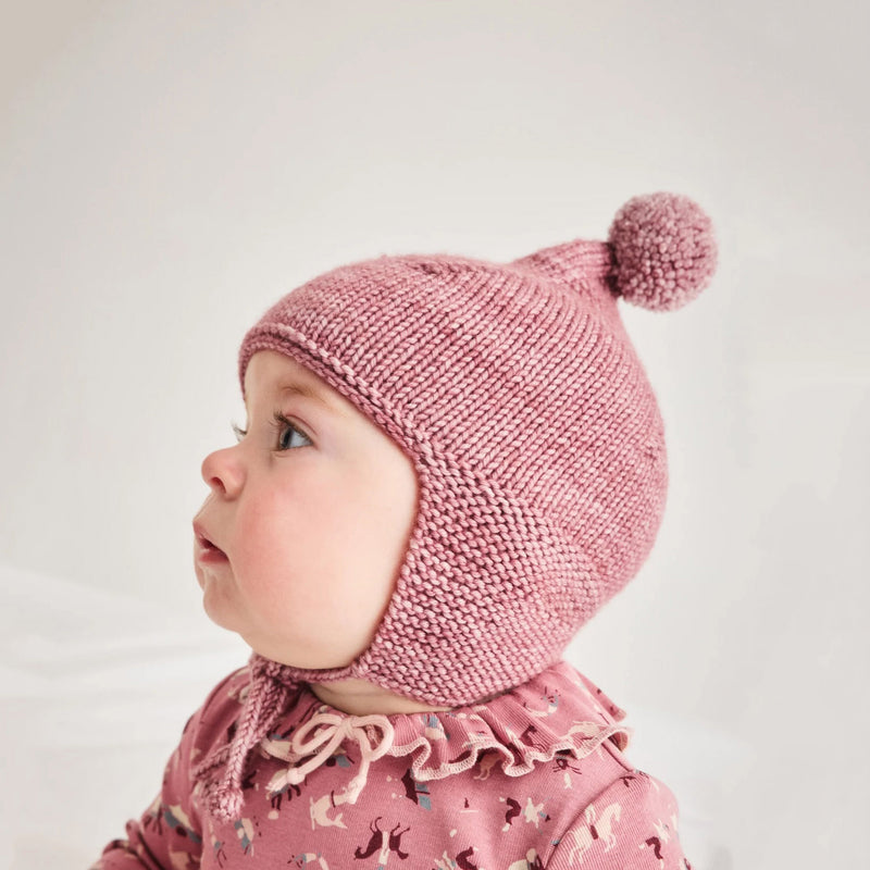 Baby Handknit Merino Wool Pointy Peak Hat - Antique Rose