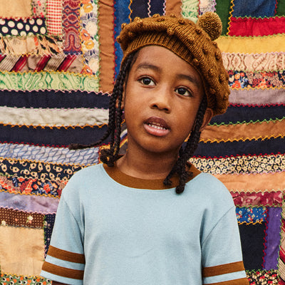Kids Handknit Merino Wool Popcorn Beret - Nutmeg