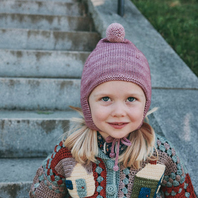 Kids Handknit Merino Wool Pointy Peak Hat - Antique Rose