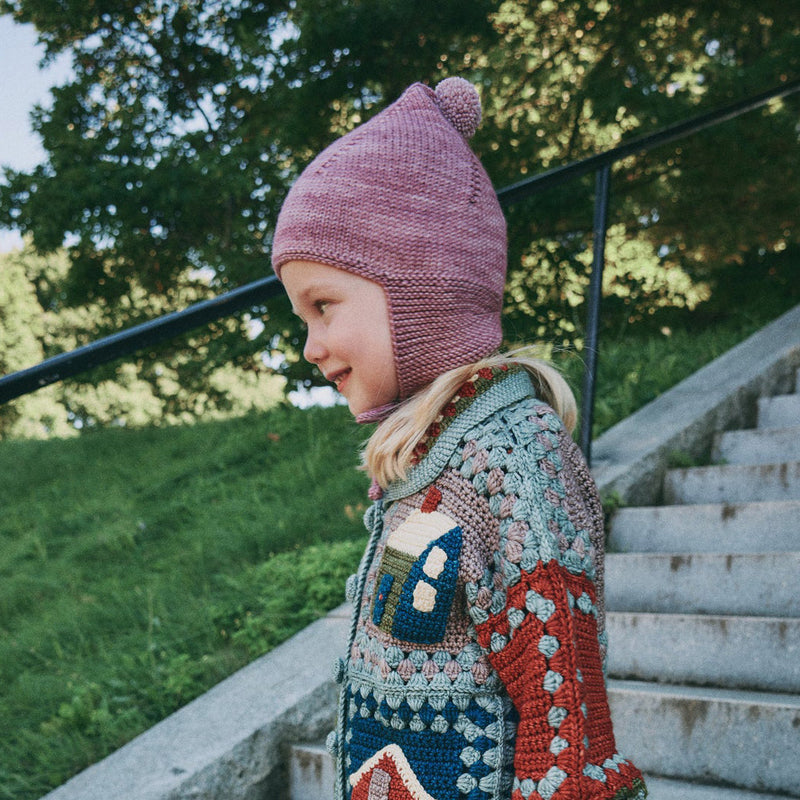 Kids Handknit Merino Wool Pointy Peak Hat - Antique Rose
