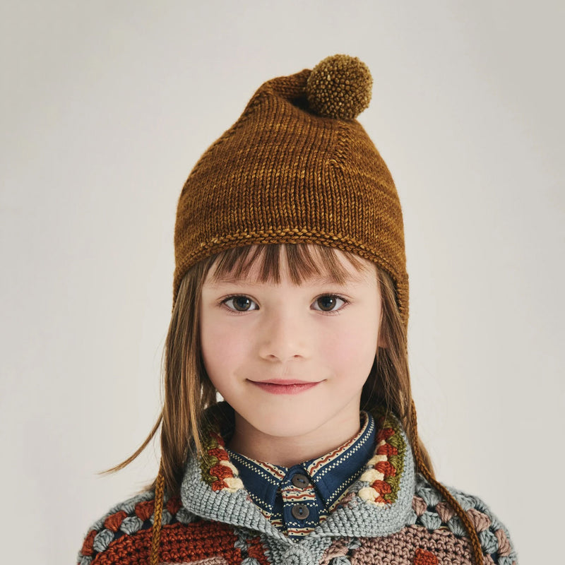Kids Handknit Merino Wool Pointy Peak Hat - Nutmeg