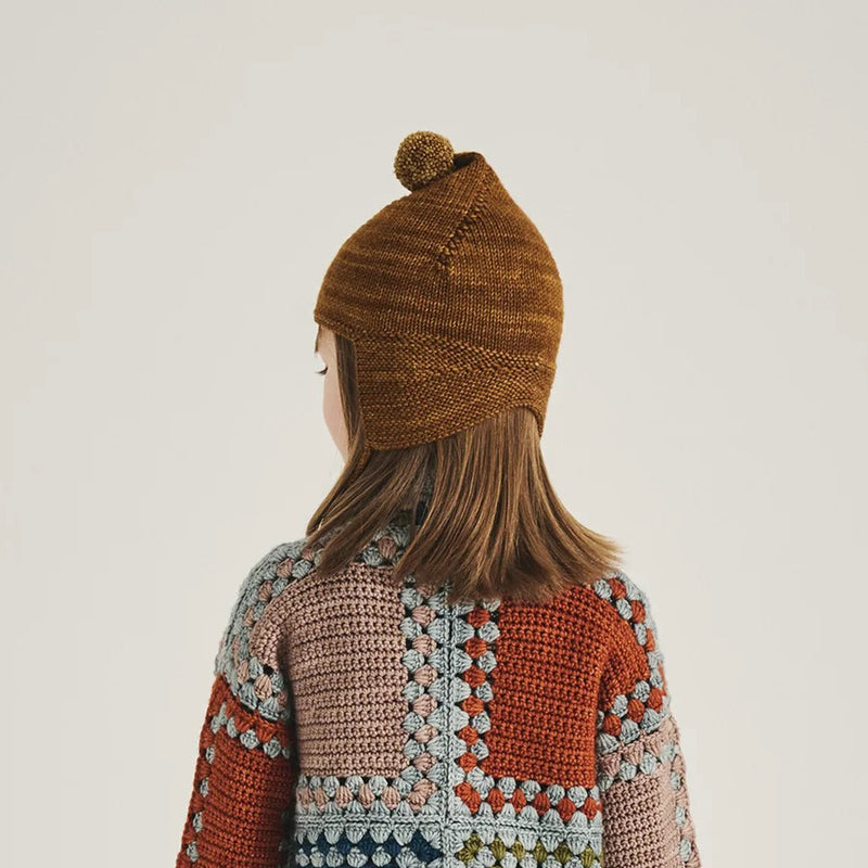Kids Handknit Merino Wool Pointy Peak Hat - Nutmeg