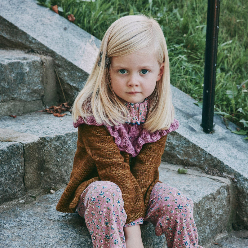Kids Handknit Merino Wool Ruffle Cardigan - Nutmeg
