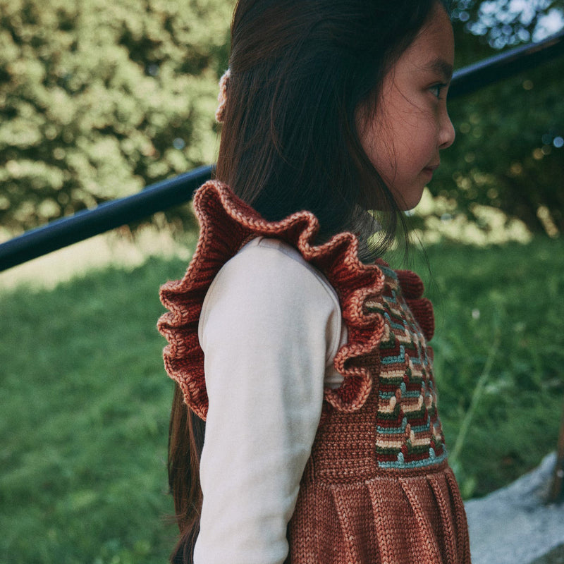 Kids Hand Crochet Merino Wool Stair Step Dress - Rose Gold