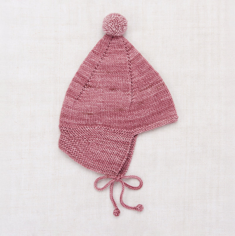 Baby Handknit Merino Wool Pointy Peak Hat - Antique Rose