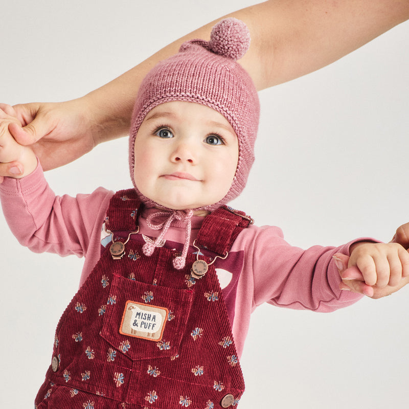 Baby Handknit Merino Wool Pointy Peak Hat - Antique Rose