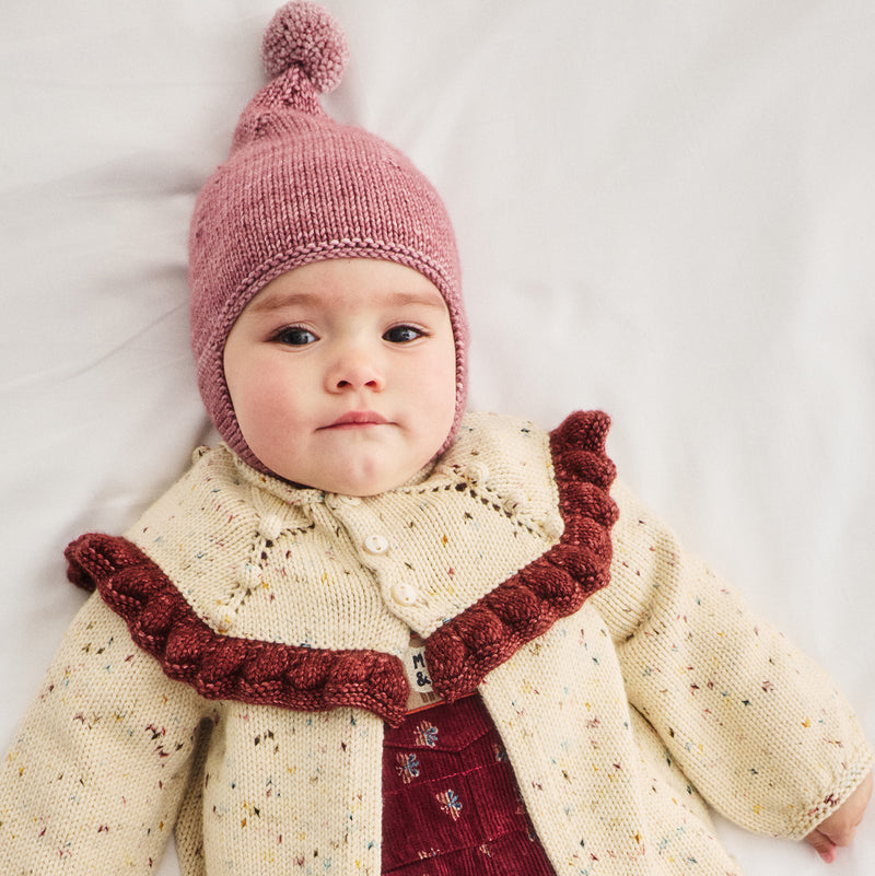 Baby Handknit Merino Wool Pointy Peak Hat - Antique Rose