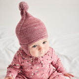 Baby Handknit Merino Wool Pointy Peak Hat - Antique Rose
