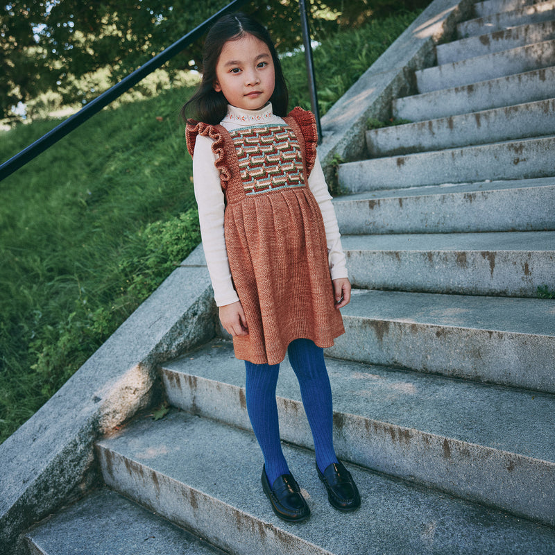 Kids Hand Crochet Merino Wool Stair Step Dress - Rose Gold