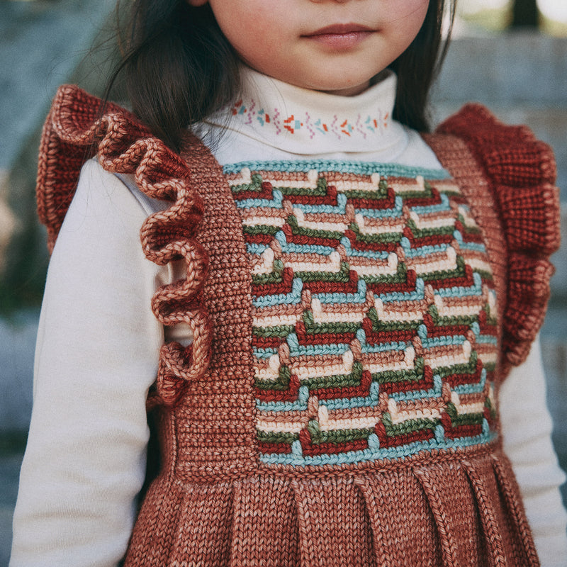 Kids Hand Crochet Merino Wool Stair Step Dress - Rose Gold