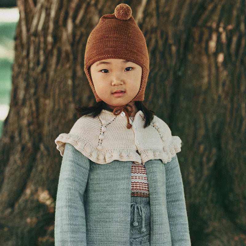 Kids Handknit Merino Wool Pointy Peak Hat - Nutmeg