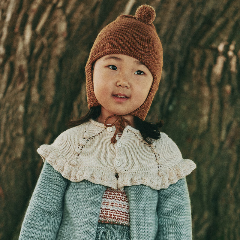 Kids Handknit Merino Wool Pointy Peak Hat - Nutmeg