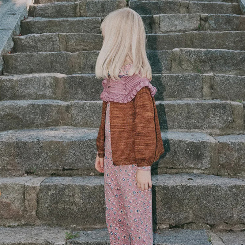 Kids Handknit Merino Wool Ruffle Cardigan - Nutmeg