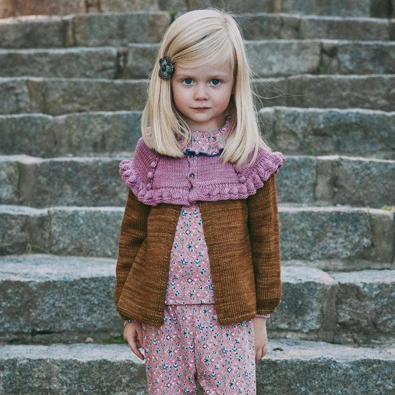 Kids Handknit Merino Wool Ruffle Cardigan - Nutmeg