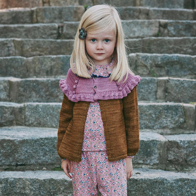 Kids Handknit Merino Wool Ruffle Cardigan - Nutmeg