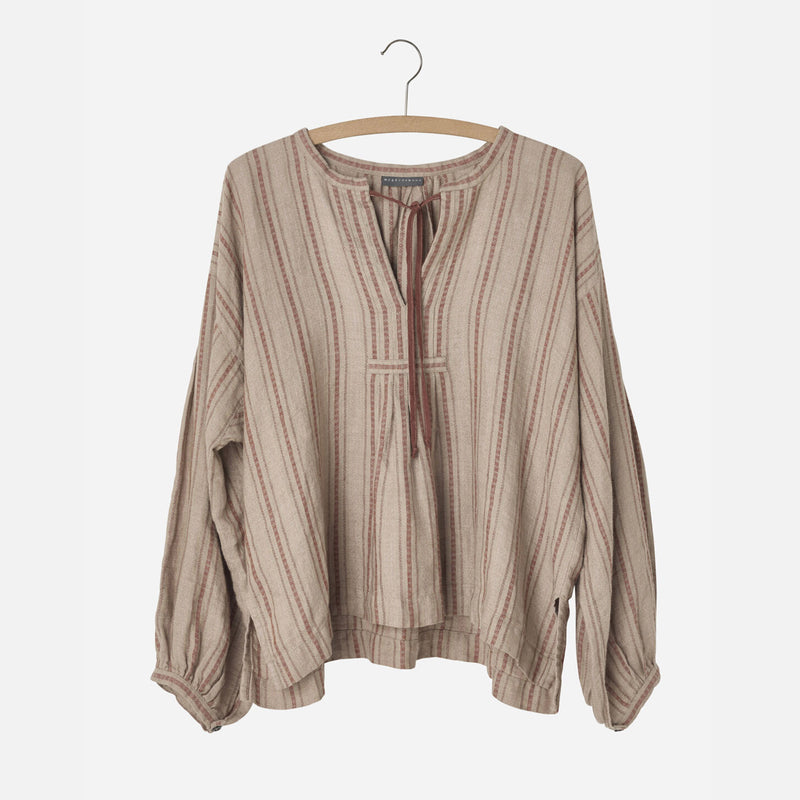 Women's Linen Folklore Blouse - Red Stripe