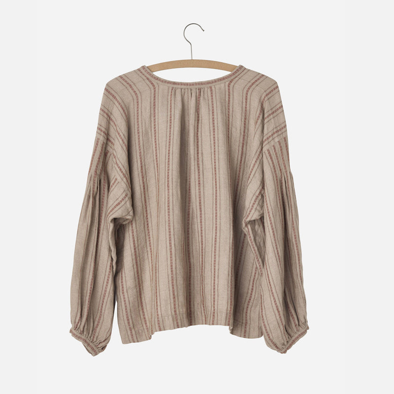 Women's Linen Folklore Blouse - Red Stripe