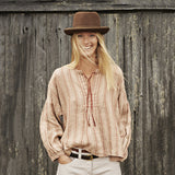 Women's Linen Folklore Blouse - Red Stripe