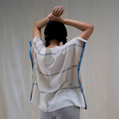 Women's Handwoven Noor Mali Top - Indigo Stripe