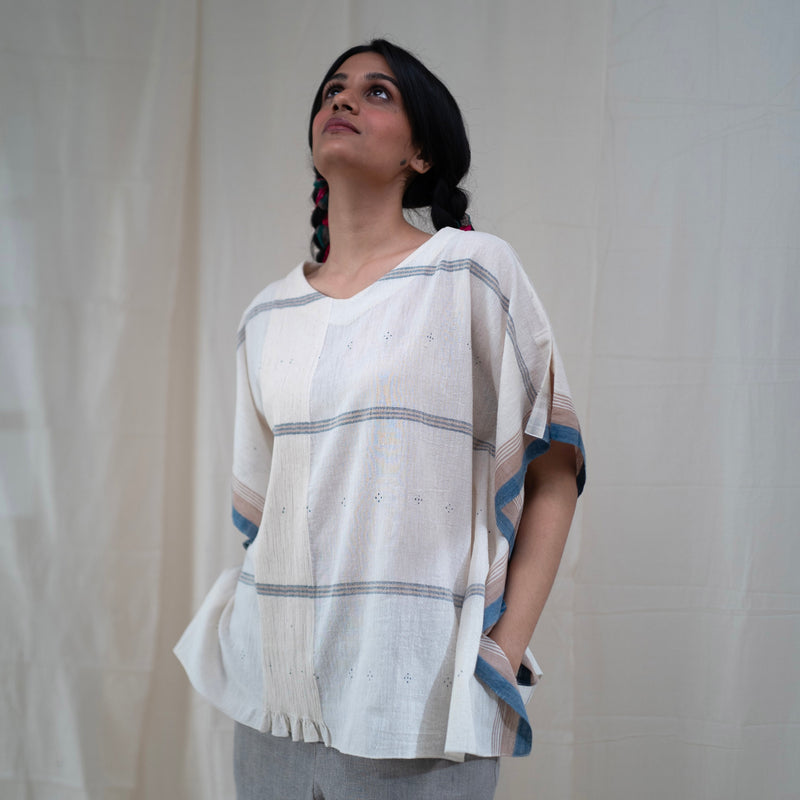 Women's Handwoven Noor Mali Top - Indigo Stripe