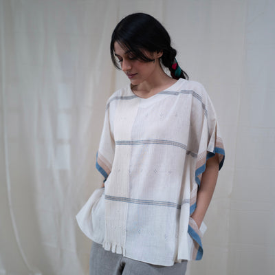 Women's Handwoven Noor Mali Top - Indigo Stripe