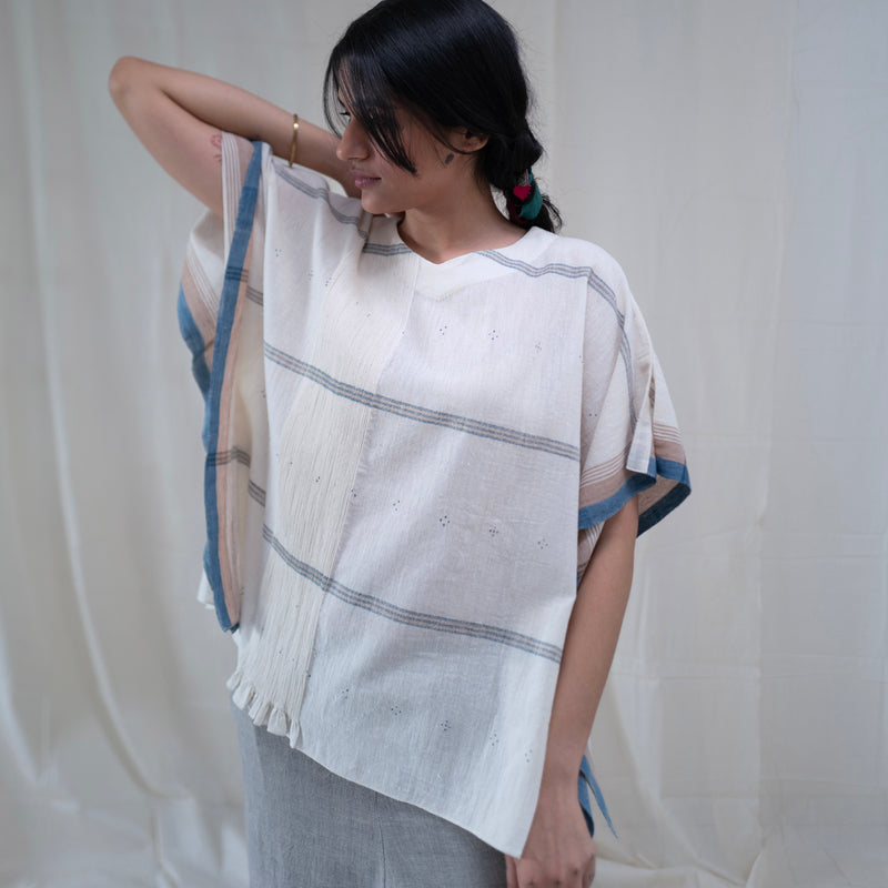 Women's Handwoven Noor Mali Top - Indigo Stripe