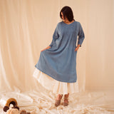 Women's Handwoven Cotton Anaar Pleated Dress - Indigo