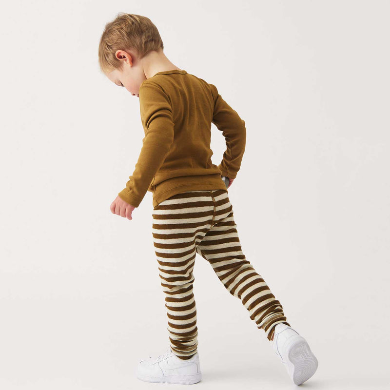 Kids Merino Wool Crepe Leggings - Natural/Bronze Stripe