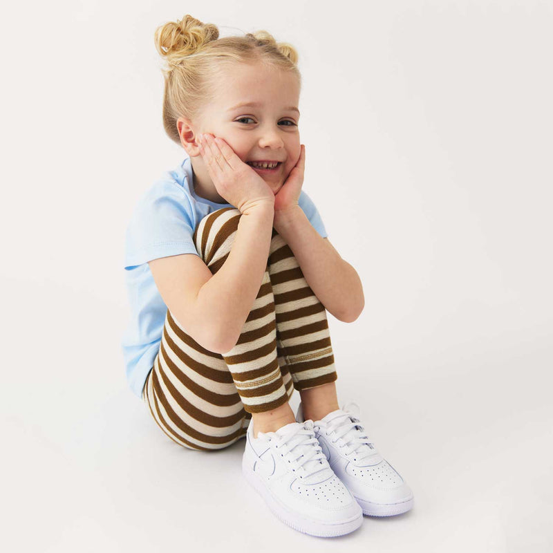 Kids Merino Wool Crepe Leggings - Natural/Bronze Stripe