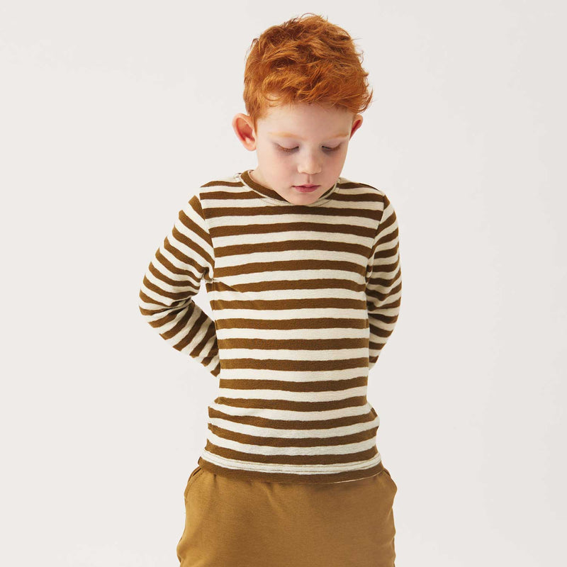 Kids Merino Wool Crepe Top - Natural/Bronze Stripe