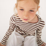 Kids  Cotton LS Top - Natural/Chestnut Stripe