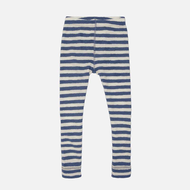 Kids Merino Wool Crepe Leggings - Natural/Denim Stripe