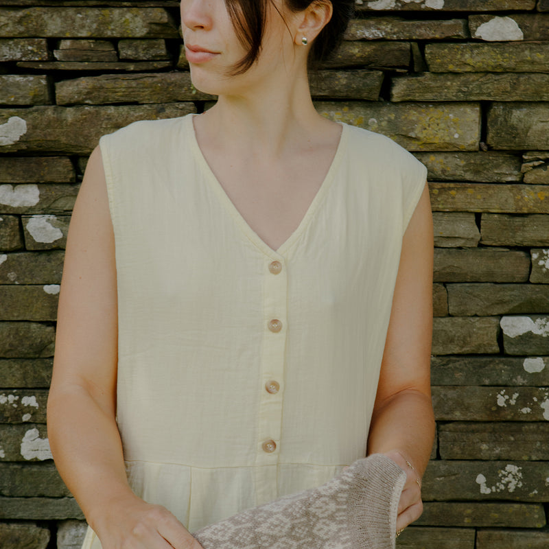 Women's Cotton Paquerette Dress - Pastel Yellow