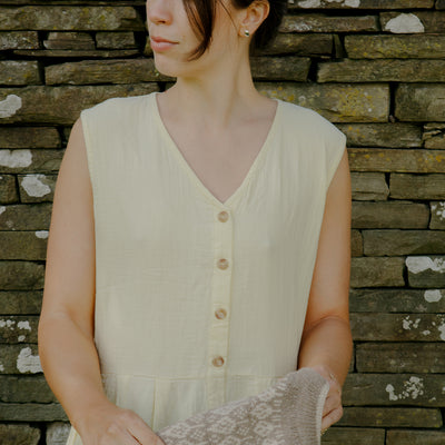 Women's Cotton Paquerette Dress - Pastel Yellow