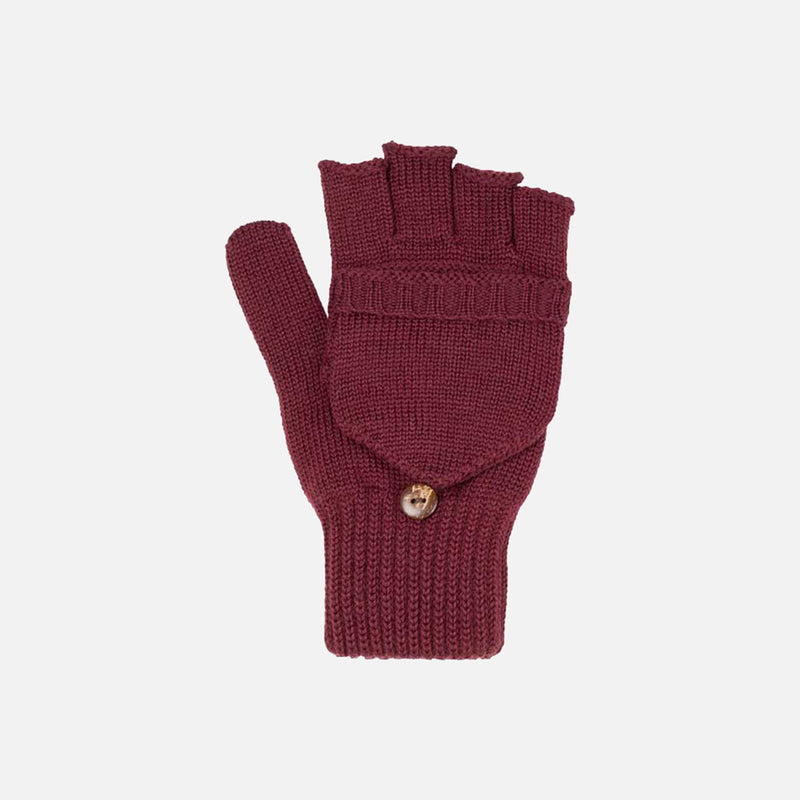 Women's Merino Wool Fingerless Gloves/Mittens - Wine Red