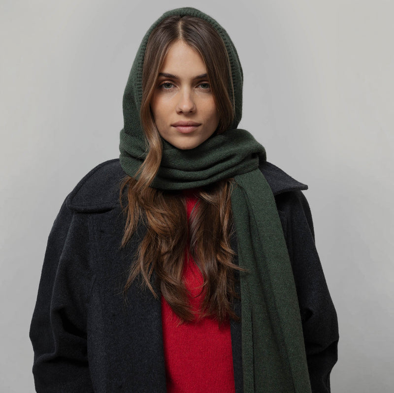 Women's Cashmere Ilenia Hooded Scarf - Green Foresta