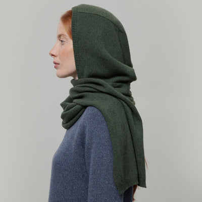 Women's Cashmere Ilenia Hooded Scarf - Green Foresta