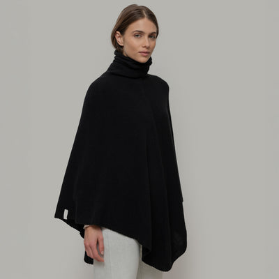Women's Recycled Cashmere Elisabetta Poncho - Black Ardesia