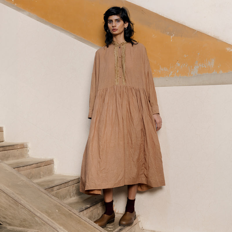 Women's Handloomed Cotton Oversize Cooper Dress - Fawn