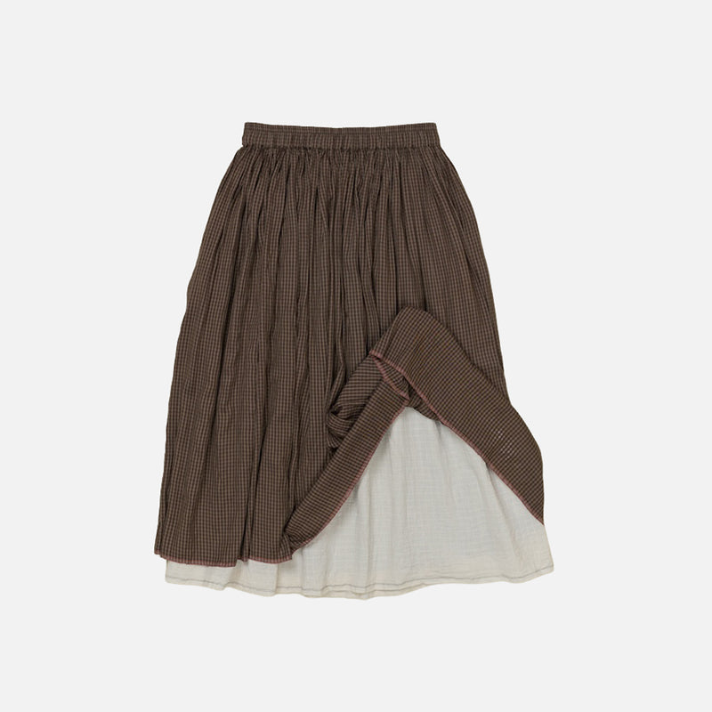 Women's Handloomed Silk Gayle Reversilbe Skirt - Brown Checks