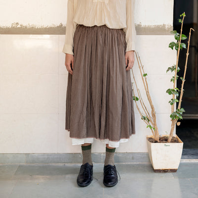 Women's Handloomed Silk Gayle Reversilbe Skirt - Brown Checks