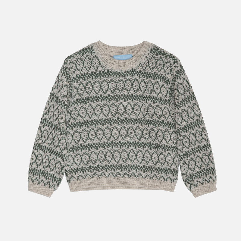 Kids Alpaca Pattern Sweater - Creme