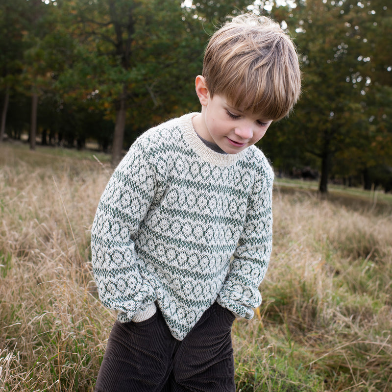Kids Alpaca Pattern Sweater - Creme