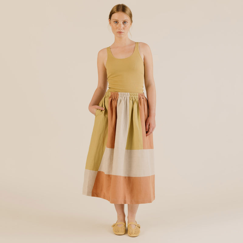 Women's Linen & Cotton Willow Skirt - Patchwork Mix