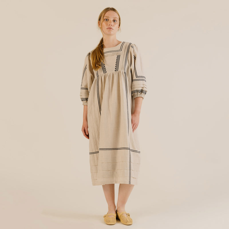 Women's Linen & Cotton Star Dress - Oat