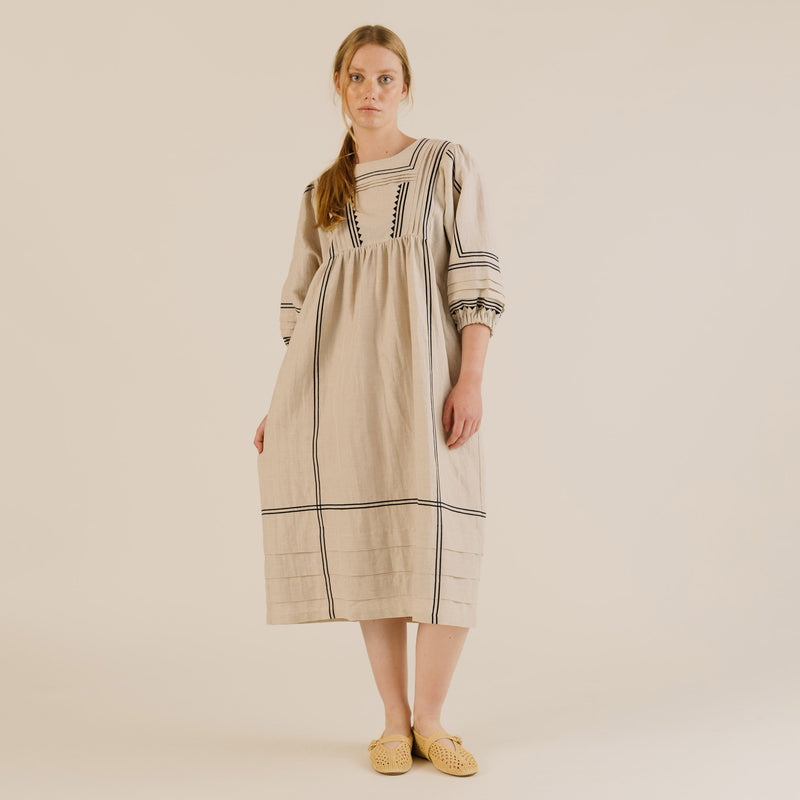 Women's Linen & Cotton Star Dress - Oat