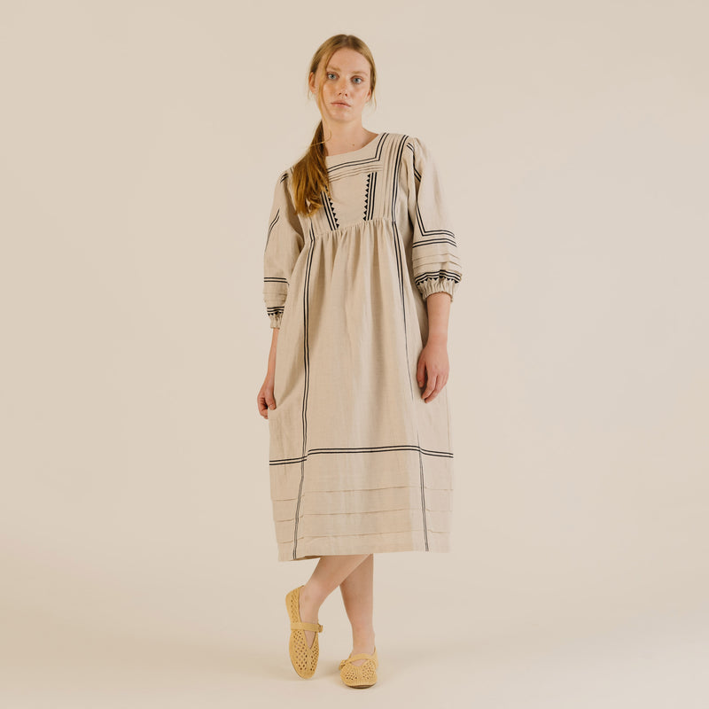 Women's Linen & Cotton Star Dress - Oat